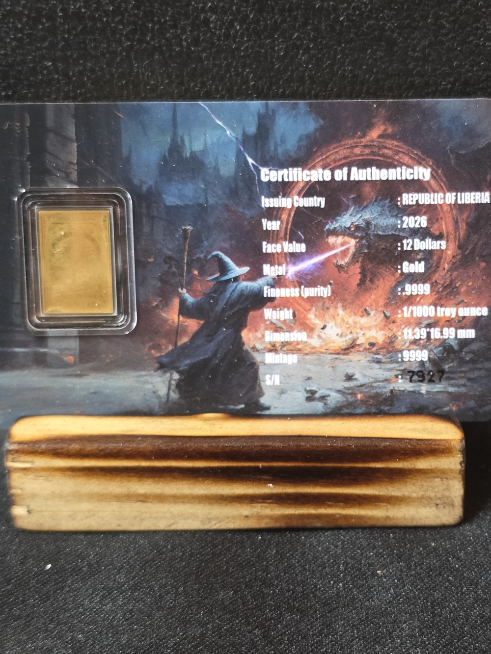 The Magician 1/1000th Gold Bullion Card with Fantasy Certificate -